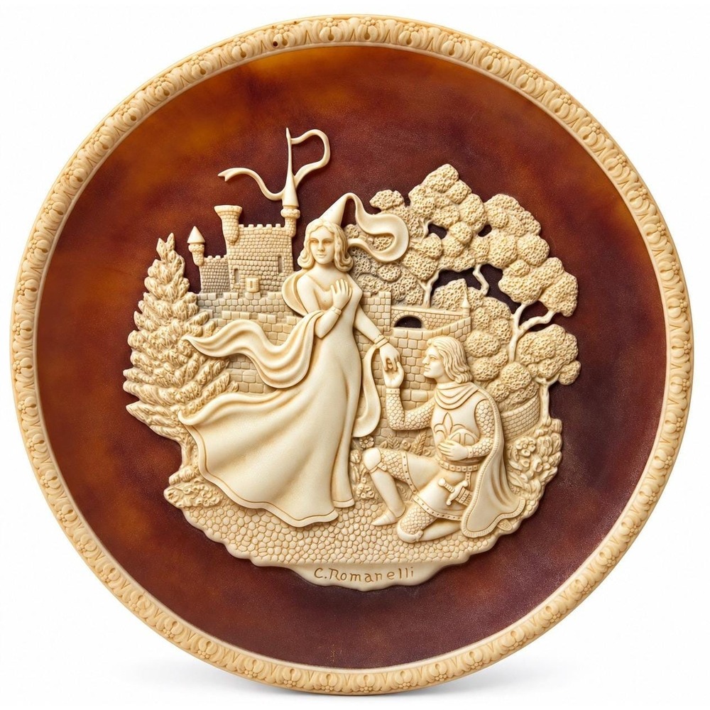 1981 Incolay Stone Lancelot Guinevere Carl Romanelli Limited Edition Plate 10"